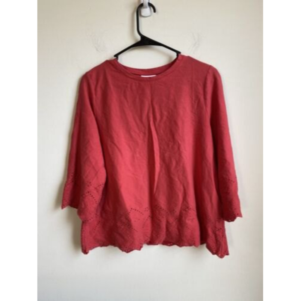 j. jill Salmon Pink Poppy 3/4 Sleeve Eyelet Tunic Shirt M